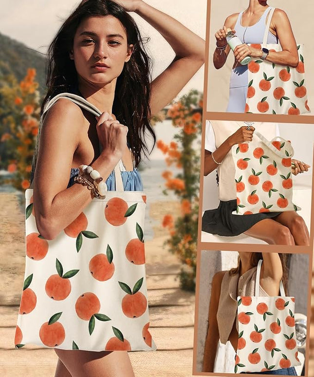 Aesthetic Canvas Tote Bag for Women - Sturdy Cloth Cotton Totes Bag with Pattern Shoulder Bag