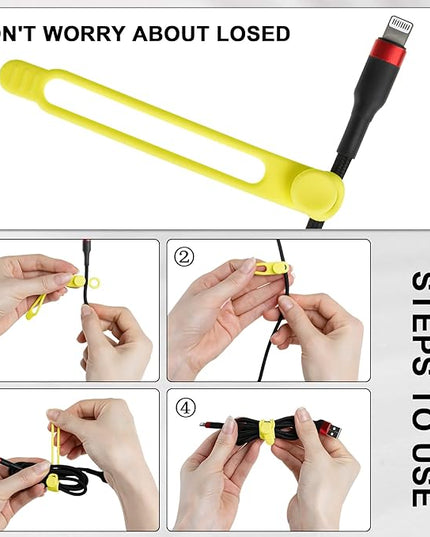 Nearockle 100Pcs Silicone Cable Ties Cord Organizer for Bundling Earphone, Phone Charger, Computer Cords, Reusable Cable Ties Wire Organizer in Home,Office,Kitchen,School (5 Colors)