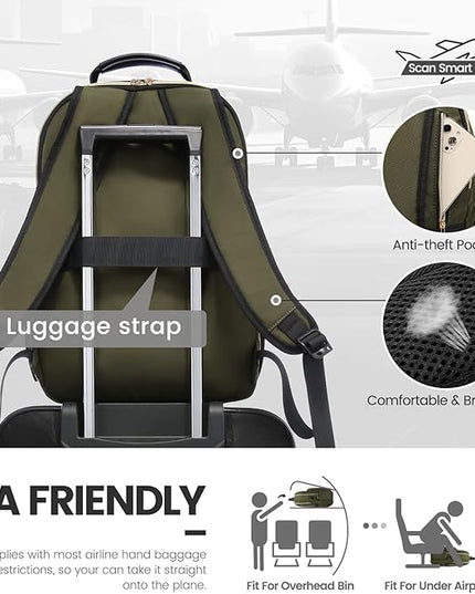 LOVEVOOK Laptop Backpack for Women 15.6 inch,Cute Womens Travel Backpack Purse,Professional Laptop Computer Bag,Waterproof Work Business College Teacher Bags Carry on Backpack with USB Port,Army Green