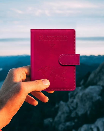 Passport Holder for Travel Passport Holder with Card Slots Holder Passport Case Passport cover for Women and Men Passport Wallet Travel Essentials and Accessories (Buckle, Red)