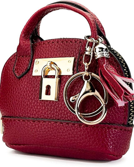 Plinvo Cute Genuine Leather Keychain Coin Purse for Women with Tassels Mini Change Pouch Brown (Red)