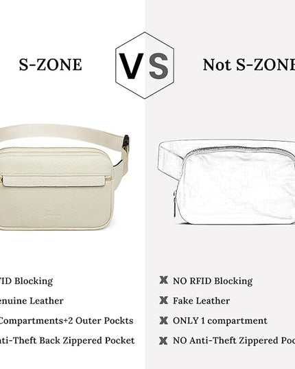 S-ZONE Fanny Packs for Women, Genuine Leather RFID Blocking Crossbody Bags Purses, Sling Waist Bag, Fashionable Chest Bag, Gifts Travel Running Adjustable Strap Men