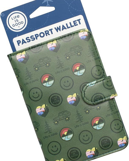 Life is Good Travel Passport Cover - Anti-Theft Passport Holder Wallet with Interior Card Slots, Magnetic Snap Closure, Outdoors