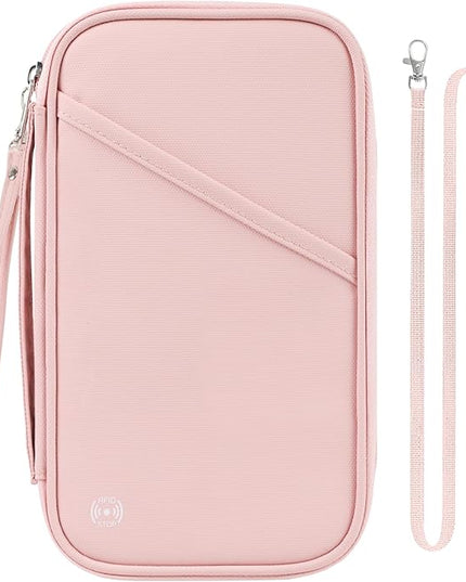 Travel Passport Wallets, Airtag Lightweight Family Passport Holder With RFID Blocking Passport Cover Case Waterproof Bag Document Organizer for Men and Women-pink