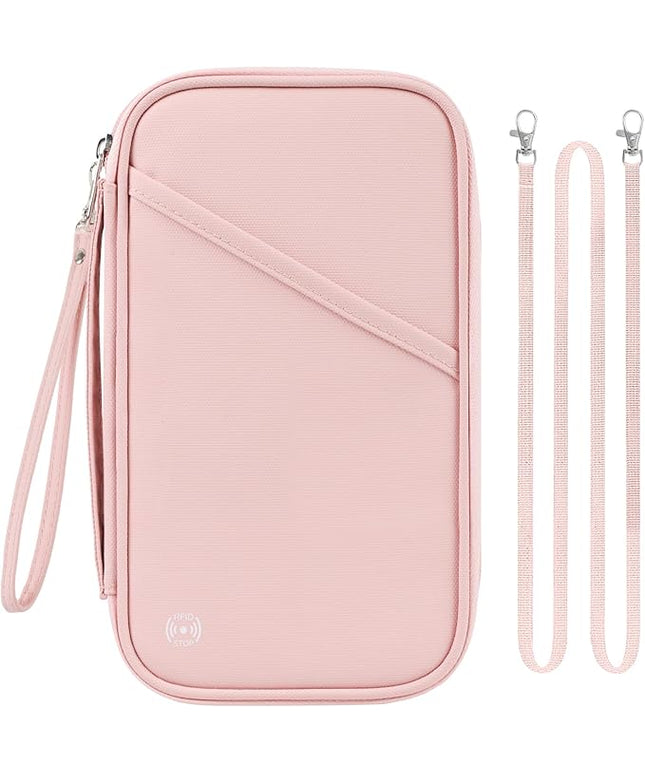 Travel Passport Wallets, Airtag Lightweight Family Passport Holder With RFID Blocking Passport Cover Case Waterproof Bag Document Organizer for Men and Women-pink