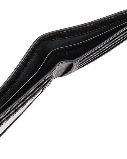 BOTANNER Genuine Leather Bifold Mens Wallet RFID Blocking 5 Credit Card Slots 1 ID Window 2 Sections for Bills 2 Additional Slots | Black