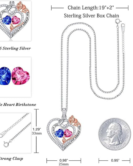 Iefil Christmas Gifts for Wife Women - 925 Sterling Silver Double Birthstone Necklace, Anniversary Birthday Gifts for Women, Jewelry Gift for Wife Girlfriend Mom Her