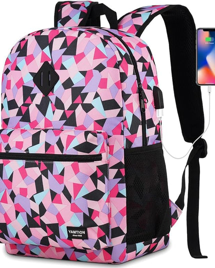YAMTION Unisex School Backpack Leaves,Casual Bookbag Adults and Teens Schoolbag with USB Port for High School College Office Work Travel