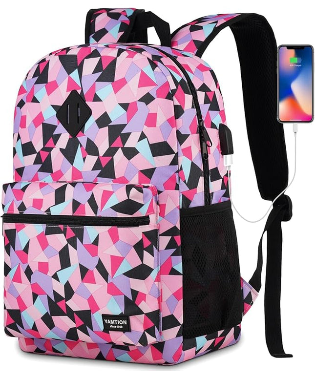 YAMTION Unisex School Backpack Leaves,Casual Bookbag Adults and Teens Schoolbag with USB Port for High School College Office Work Travel