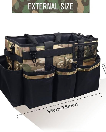 Wearable Cleaning Caddy Organizer with Handle & Shoulder Straps for Housekeepers, Under Sink & Car Cleaning Tool Organizer Bag with 4 Foldable Dividers (Camouflage)