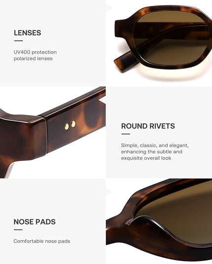 SOJOS Retro Polarized Hexagon Sunglasses for Women Men, UV400 Trendy Rectangle 70s 80s 90s Shades SJ2389
