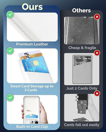 SS Magnetic Card Wallet Compatible with iPhone 16 15 14 13 12 Pro Max Plus Series - Strongest Magnetic Leather Card Holder Stick on for Apple Cell Phone, Mag Safe Wallet for Women Men (White)