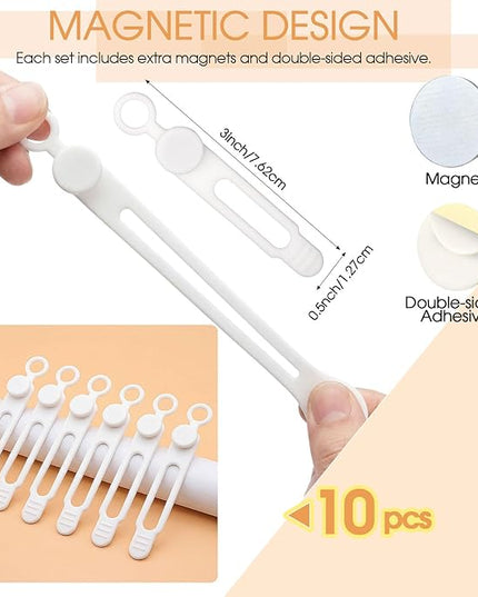 Geelin 10 Pack Magnetic Silicone Cable Ties bulk Reusable Cable Organizer Straps for Cord Management Magnetic Wire Ties for USB Cables Headphones Charger Cords Curtain Towel Straps(White)