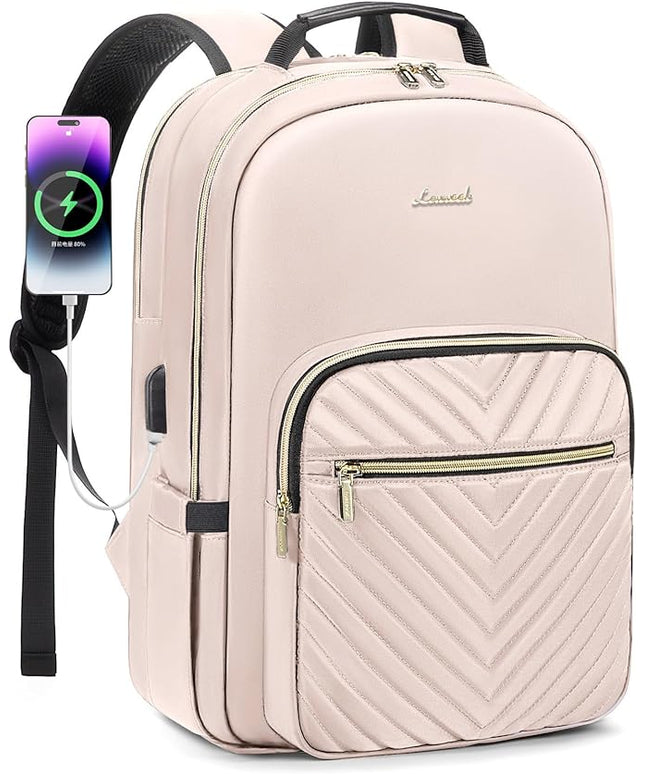 LOVEVOOK Laptop Backpack for Women 18.4 inch,Cute Womens Travel Backpack Purse,Professional Laptop Computer Bag,Waterproof Work Business College Teacher Bags Carry on Backpack with USB Port,Nude