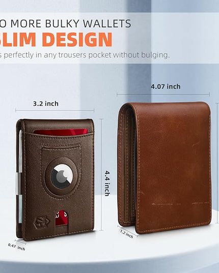 Zitahli Men's Wallets Airtag Holder Slim Rfid Leather with Gift Box