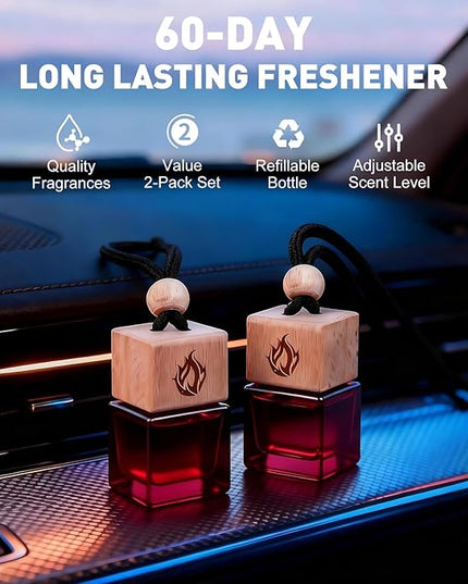 Car Air Freshener Hanging 2 Pack, Rosehip Wine Scent Car Perfume, Long Lasting Automotive Essential Oil Diffuser, Cute Car Accessories for Women Men