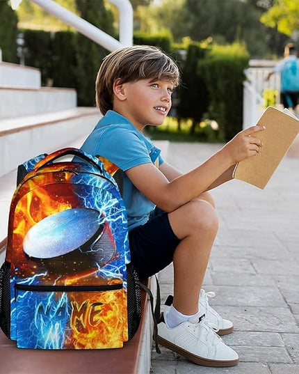 Kids Backpack for Boys Custom Hockey Schoolbag for Kindergarten Elementary Primary, Durable School Supplies