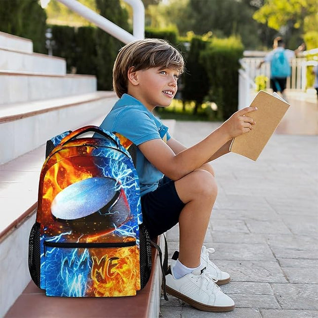 Kids Backpack for Boys Custom Hockey Schoolbag for Kindergarten Elementary Primary, Durable School Supplies