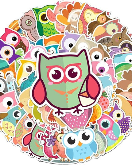 Colorful Cartoon Owl Vinyl Stickers, 50 PCS Waterproof Illustrated Bird Character Decals for Laptops, Scrapbooking, Journals, Notebooks, Water Bottles, Suitcases, Phones & DIY Decor