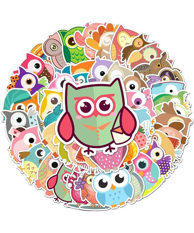 Colorful Cartoon Owl Vinyl Stickers, 50 PCS Waterproof Illustrated Bird Character Decals for Laptops, Scrapbooking, Journals, Notebooks, Water Bottles, Suitcases, Phones & DIY Decor