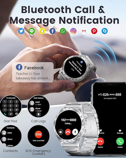 Smart Watch for Men (3 Straps),Answer/Make Calls,1.43'' AMOLED,IP68 Waterproof,110+ Sports Modes Fitness Watch with Sleep Monitor/SpO2/Heart Rate/Pedometer Rugged Smart watch for Android/iOS Silver