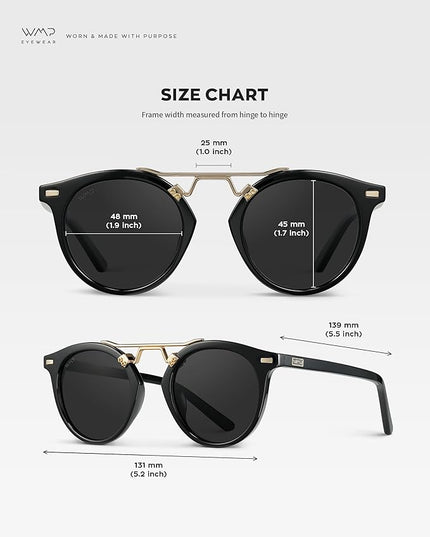 WearMe Pro - Women's Polarized, Round Retro, Double-Bridge Vintage Sunglasses