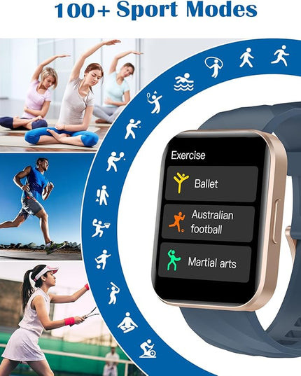 RUIMEN Smart Watches for Women Men (Answer/Make Calls) Compatible with iPhone/Android Phones, 1.85" HD Screen Fitness Tracker Heart Rate Monitor 100+ Sports Tracker Watch Waterproof (Blue)