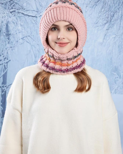HUAMULAN Women Winter Beanie Hats One Piece Fleece Lined Knit Balaclavas Mask Set Skull Neck Circle Scarf Ski Snow Hat Pompom