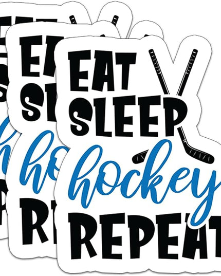 (3Pcs) Hockey Stickers Eat Sleep Hockey Repeat Vinyl Decals Waterproof Sticker for Water Bottles Scapbooks Laptop Phones Tumblers, Gifts for Teens Girls Ice Hockeys Fans, 3" x 2.4"