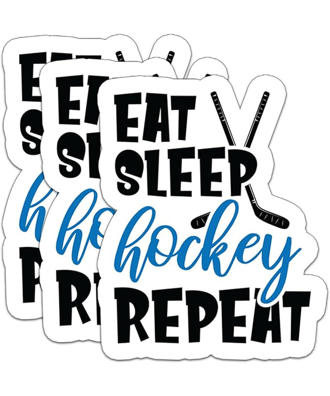(3Pcs) Hockey Stickers Eat Sleep Hockey Repeat Vinyl Decals Waterproof Sticker for Water Bottles Scapbooks Laptop Phones Tumblers, Gifts for Teens Girls Ice Hockeys Fans, 3" x 2.4"