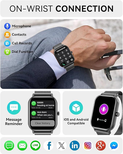 Smart Watch for Women Men, Fitness Tracker Watch for Android Phones iPhone Compatible, 1.85" Smart Watches for Women Men, 110+ Sport Modes Smartwatch (2 Strap)