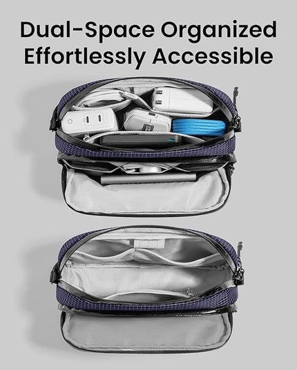 tomtoc Electronic Organizer Travel Case Performance, Water Resistant Dual Compartment Cable Organization Storage Bag for Charger, Cord, Phone, Hard Drive, Power Bank, Accessories Travel Essentials