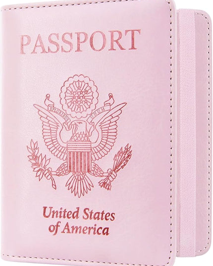 ACdream RFID BLOCKING Passport Holder Travel Wallet, Premium PU Leather Cover Passport Book with Card Holder, Pen Holder, Keep Organization, and Travel Essentials for Women and Men, Bright Pink