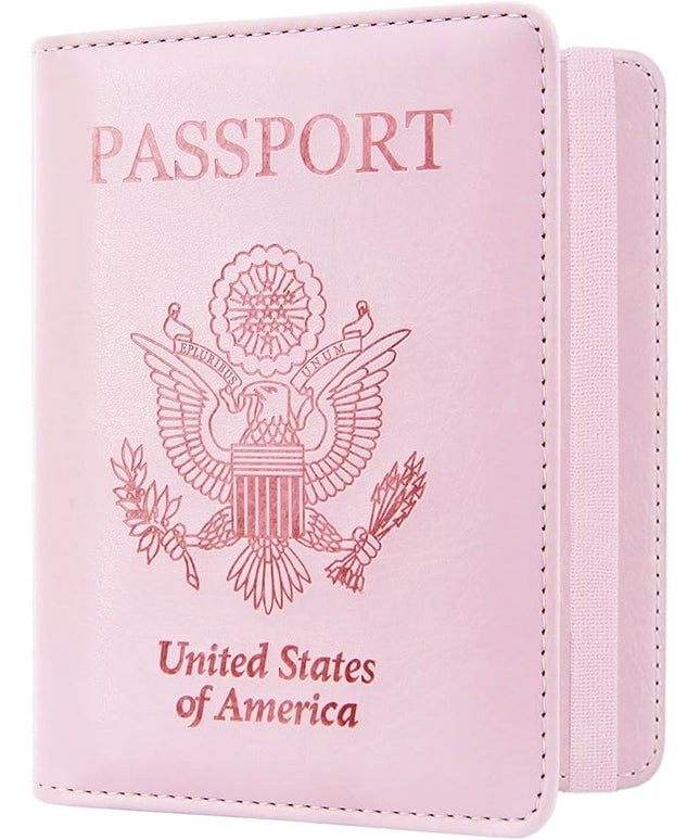 ACdream RFID BLOCKING Passport Holder Travel Wallet, Premium PU Leather Cover Passport Book with Card Holder, Pen Holder, Keep Organization, and Travel Essentials for Women and Men, Bright Pink