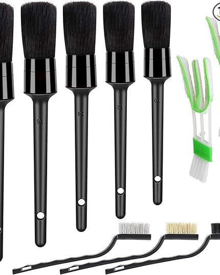 10pcs Detailing Brush Set, Multi-Purpose Car Detailing Brushes for Cleaning Car Interior, Exterior, Engine, Leather, Including 5 car Cleaning Brush, 3 Wire Brush, 2 Air Vent Brush,Black