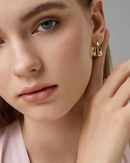 18K Gold Plated Chunky Hoop Earrings for Women Fashion Thick Gold Hoops Set Jewelry for Birthday Christmas Gifts