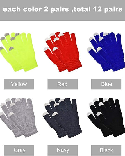 Pangda 12 Pairs Winter Touch Screen Gloves for Men Women Stretch Knitted Texting Gloves Warm Windproof Solid Color Mittens