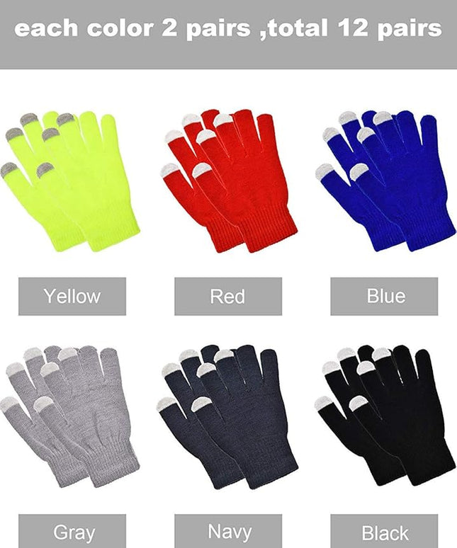 Pangda 12 Pairs Winter Touch Screen Gloves for Men Women Stretch Knitted Texting Gloves Warm Windproof Solid Color Mittens