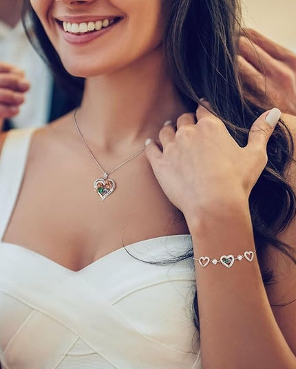 Iefil Valentines Day Gifts for Her - 925 Sterling Silver Heart Birthstone Bracelet Birthday Anniversary Jewelry Gifts for Her Wife