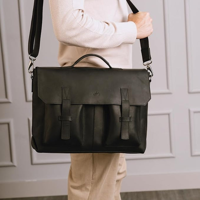 VELEZ Leather Messenger Bag for Men and Women | Vintage Briefcase for 17 inch Laptop | Work Bag Crossbody Laptop Bag