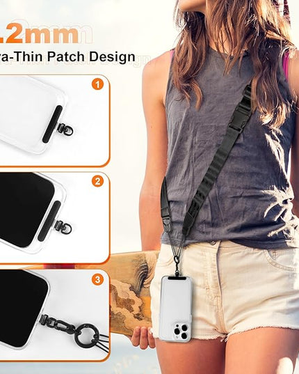 Adjustable Crossbody Phone Lanyard, Universal Phone Wrist Strap and Phone Neck Strap with Tether Tab, Phone Lanyard with Quick Release, Suitable for iPhone and Most Smartphones, Black