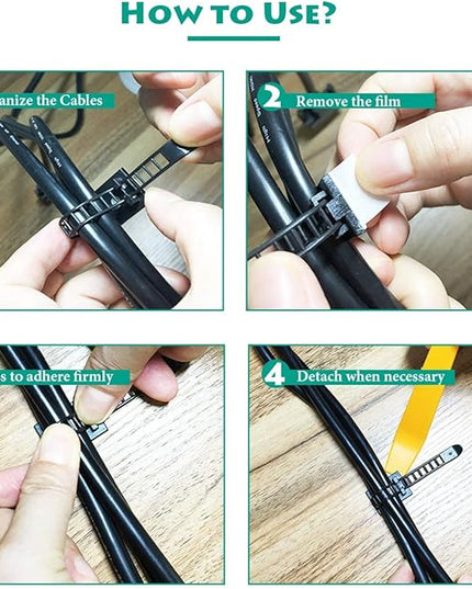25 Pieces Desk Wire Organizer Cable Ties Zip Ties Adhesive Cord Clips Cable Management Cord Keeper Desk Wire Management