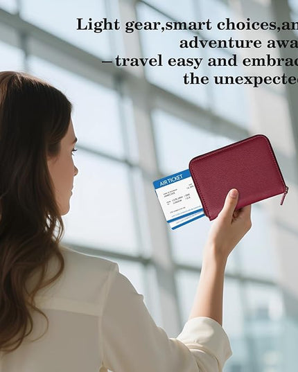 CoBak Passport Holder Cover with Safe Zipper Closure, Premium Passport Wallet for Travel, RFID Blocking Card Case, Waterproof Travel Accessories for Women, Pebbled Wine