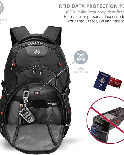 Swissdigital Design Travel Backpack for Men with Apple Find My, Laptop Backpack with USB Charging Port, RFID Protection, Add-A-Bag System - Travel Backpack for Men-Finder Color Random | SD803BT013-01