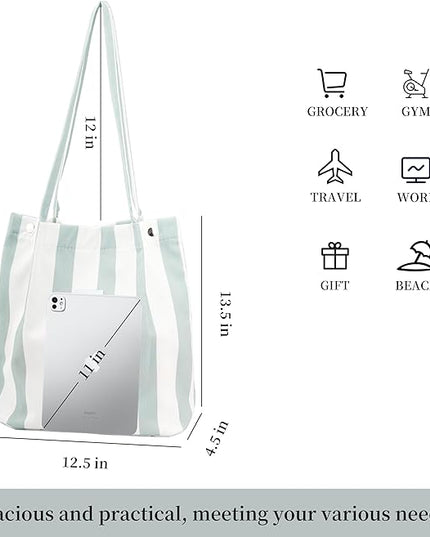 Corduroy Tote Bag Cute Tote Bags for Women Shoulder Bag with Inner Pocket for Work Beach Travel and Shopping Grocery