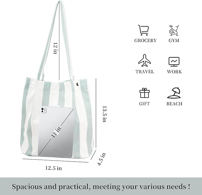 Corduroy Tote Bag Cute Tote Bags for Women Shoulder Bag with Inner Pocket for Work Beach Travel and Shopping Grocery