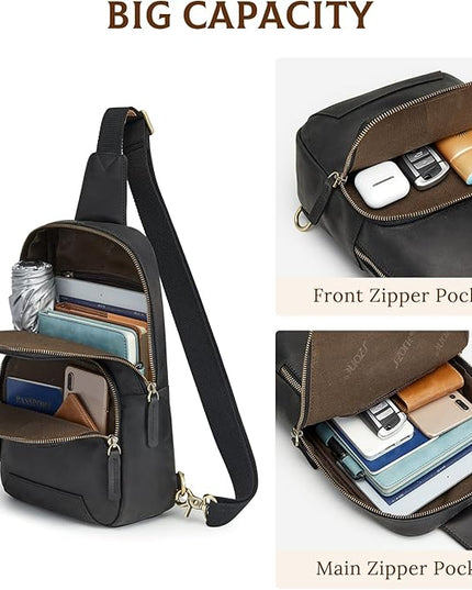 S-ZONE Sling Bag for Men Women RFID Blocking Genuine Leather Crossbody Shoulder Bag Backpack Hiking Daypack Travel