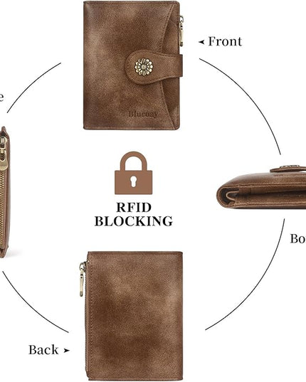 Blucoay Womens Wallet,RFID Blocking Wallet Women Soft Leather Bifold Wallets For Women Card Holder With Removable ID Window redbrown