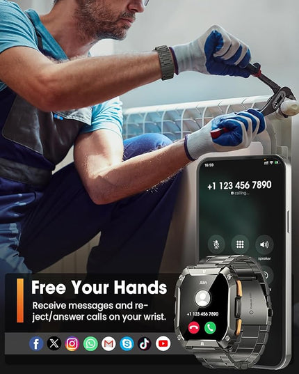 Smart Watches for Men, 1.95'' Fitness Watch: Military Smart Watch with 100 Days Battery Life/Call/Flashlight, Waterproof Sport Smartwatch for Android iPhone Sleep/SpO2/Heart Rate Monitor/Step Tracker