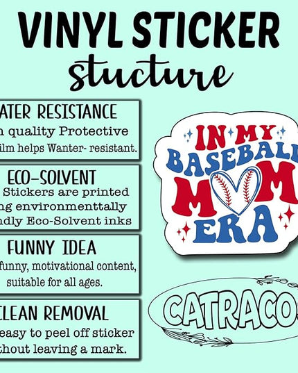 (3Pcs) in My Baseball Mom Era Sticker, Decal Gifts Mama Decorate Books Laptop Phone Water Bottles Kindles Stickers Tumbler Sticker Waterproof Vinyl Decorate Sticker 3" Inch